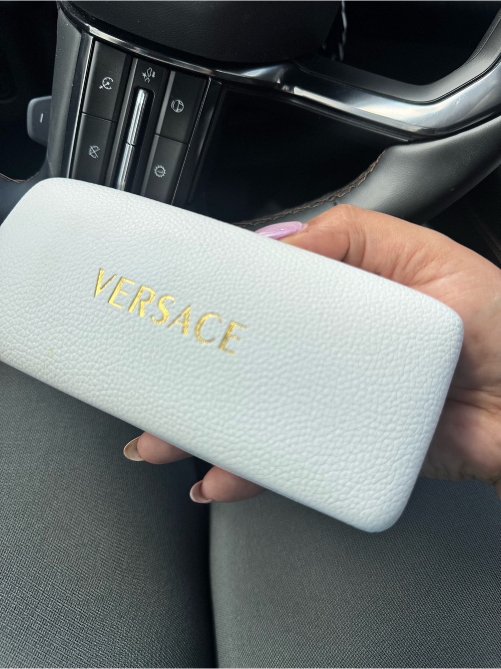 Versace White Leather Sunglasses Case with Gold Logo